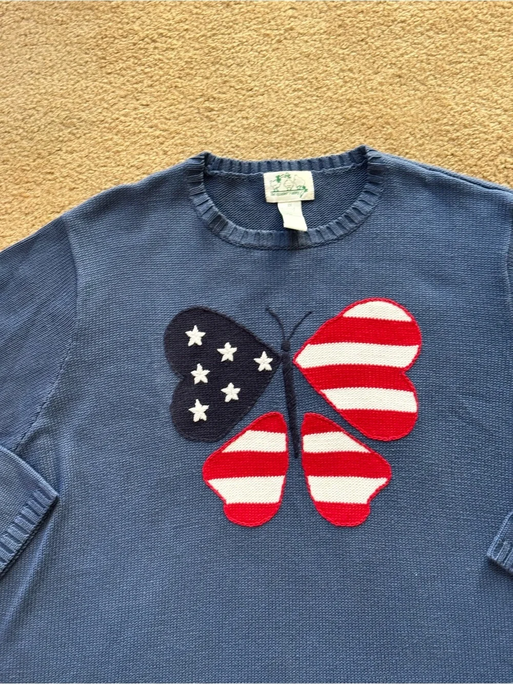 Quacker Factory Stars & Stripes Butterfly Sweater USA Flag Patriotic 2X